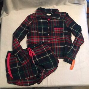 Colsie Pajama Set Womens Small Navy Red Plaid Flannel Top Shorts NWT Holiday